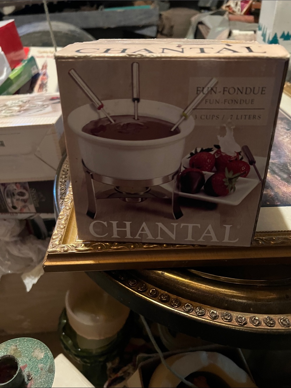 Chantal White Ceramic Fondue Set with Stainless Stand